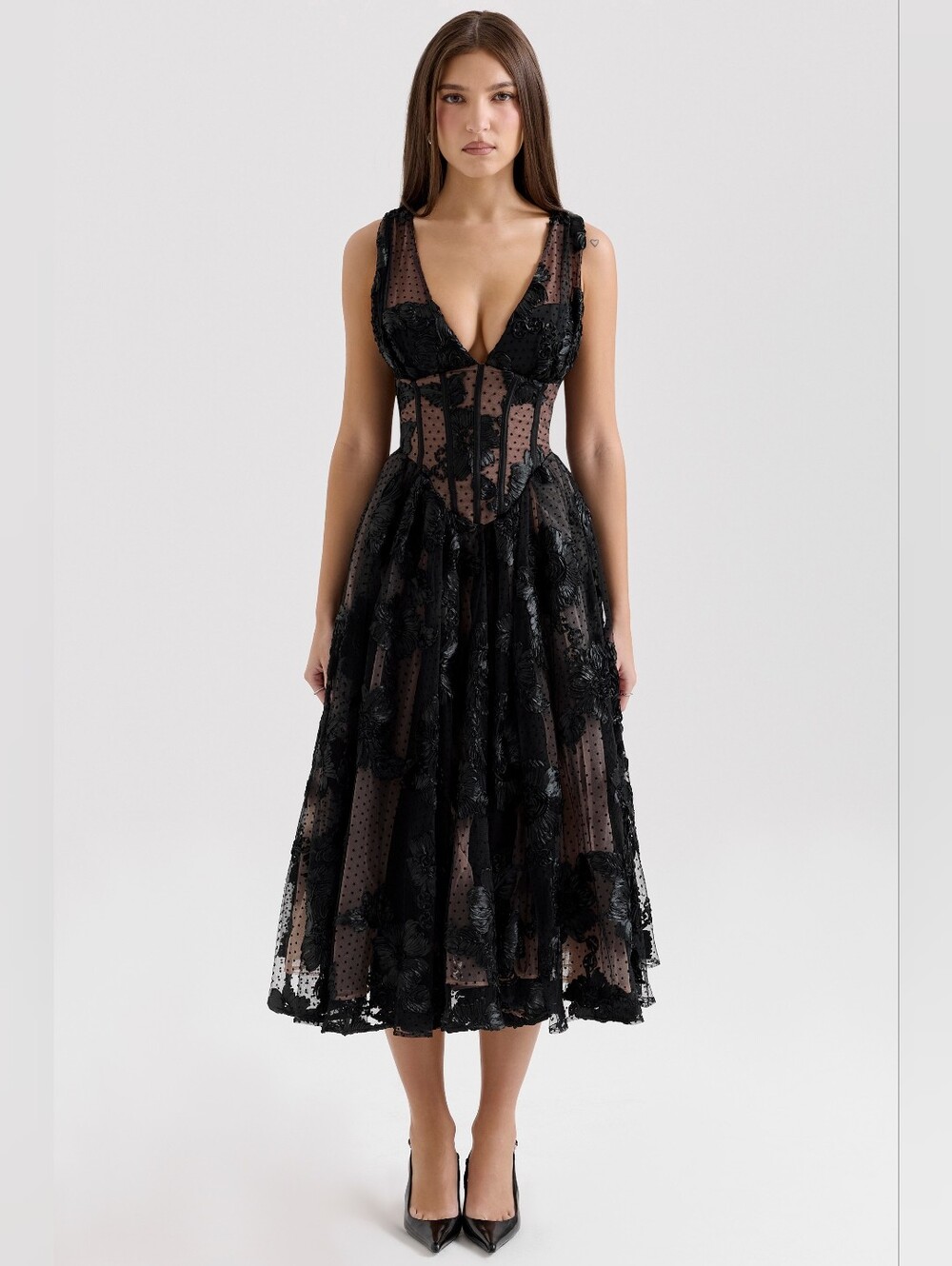 House Of CB Sianna Embroidered Tulle Corset Midi Dress - Picture 15 of 15